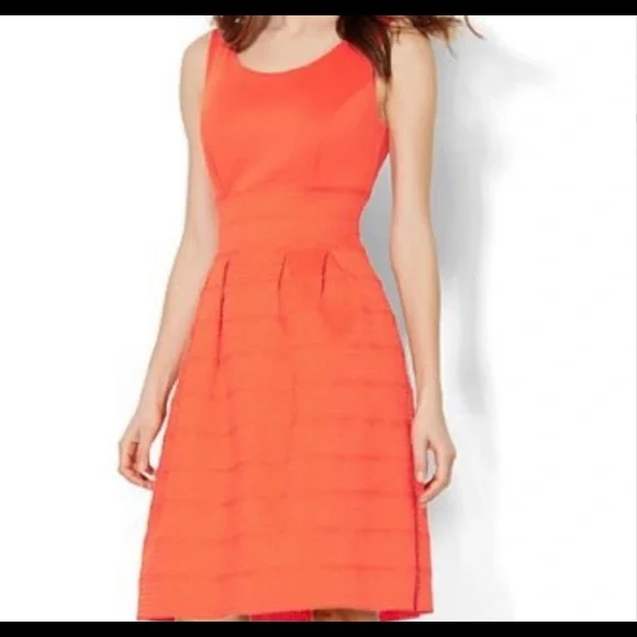 new york and company orange dress New York And Company Women's Small Fit & Flare Cotton Orange Dress  Sleeveless